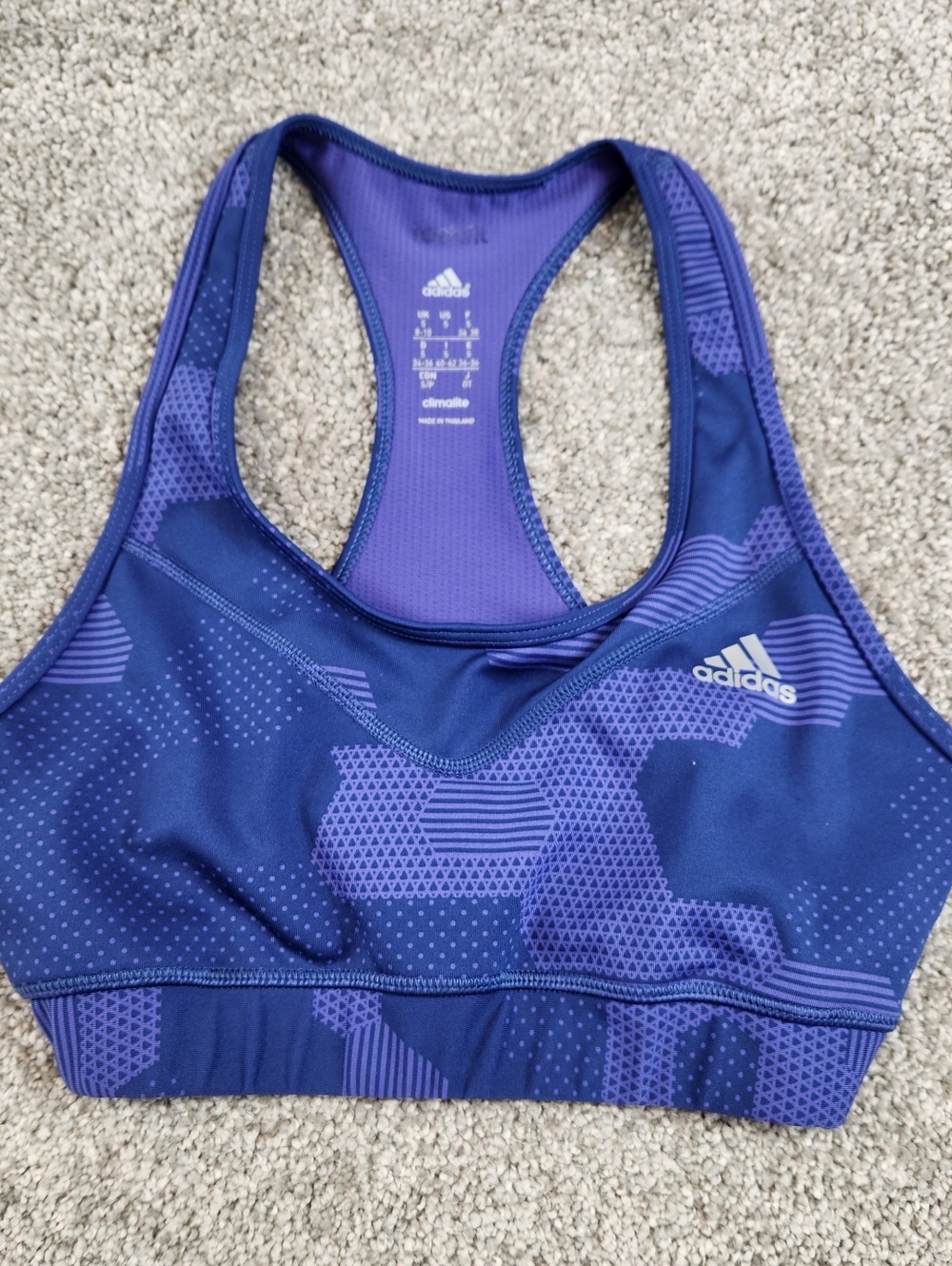 Adidas Sports Bra Climalite Racerback Logo Purple Stretch Size Small